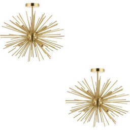 Loops 2 Pack Satin Brass Semi Flush Low Ceiling Light - Multi Arm Lamp - 6 X 3W Led G9 - thumbnail 1