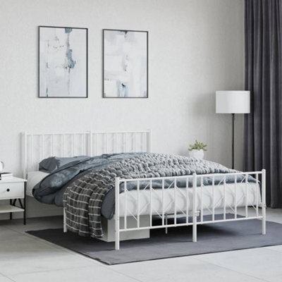 Berkfield Metal Bed Frame Without Mattress With Footboard White 150X200Cm - image 1