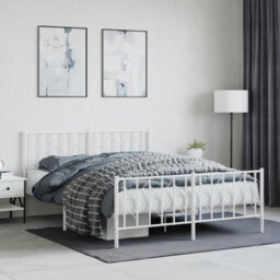 Berkfield Metal Bed Frame Without Mattress With Footboard White 150X200Cm