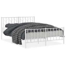 Berkfield Metal Bed Frame Without Mattress With Footboard White 150X200Cm - thumbnail 2