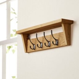 Off The Grain Solid Oak Coat Rack With Shelf - Walnut Finish  4 Hooks