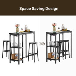 Bealife Bar Table And Stools Set Of 2, 120Cm Industrial Storage Shelf & Glass Holder, Black - thumbnail 4