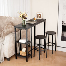 Bealife Bar Table And Stools Set Of 2, 120Cm Industrial Storage Shelf & Glass Holder, Black - thumbnail 8