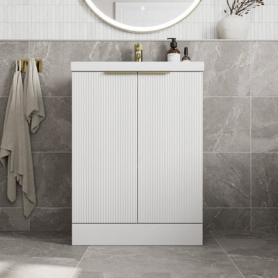 Affine Fluted 600mm Bathroom Vanity Unit Basin Floorstanding Cupboard Soft Close White - image 1