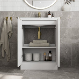Affine Fluted 600mm Bathroom Vanity Unit Basin Floorstanding Cupboard Soft Close White - thumbnail 3