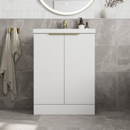Affine Fluted 600mm Bathroom Vanity Unit Basin Floorstanding Cupboard Soft Close White - thumbnail 1