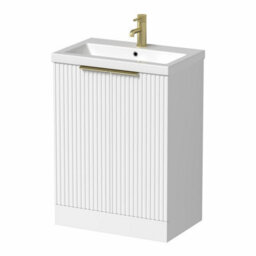 Affine Fluted 600mm Bathroom Vanity Unit Basin Floorstanding Cupboard Soft Close White - thumbnail 4