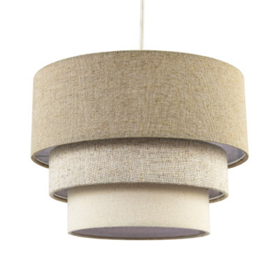 Happy Homewares Contemporary Round Triple Tier Beige And Oatmeal Linen Pendant Shade - image 1