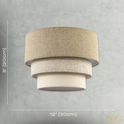 Happy Homewares Contemporary Round Triple Tier Beige And Oatmeal Linen Pendant Shade - thumbnail 7