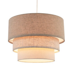 Happy Homewares Contemporary Round Triple Tier Beige And Oatmeal Linen Pendant Shade - thumbnail 2