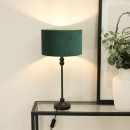 Valuelights Maggie Black Metal Candlestick Slim Table Lamp With Forest Green Velvet Drum Lamp Shade And Led Bulb