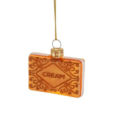 Sass & Belle Christmas Cream Biscuit Glass Tree Decoration, Small Novelty Hanging Ornament, 2.3 X 5.8 X 6.5 Cm