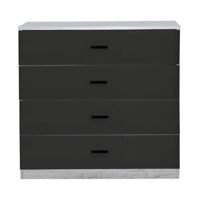 Urbnliving Height 73Cm 4 Drawer Wooden Bedroom Chest Cabinet Modern Ash Grey Carcass And Black Drawers Wide Storage Cupboard Close - image 1