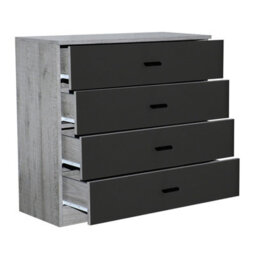 Urbnliving Height 73Cm 4 Drawer Wooden Bedroom Chest Cabinet Modern Ash Grey Carcass And Black Drawers Wide Storage Cupboard Close - thumbnail 2