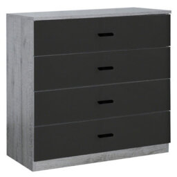 Urbnliving Height 73Cm 4 Drawer Wooden Bedroom Chest Cabinet Modern Ash Grey Carcass And Black Drawers Wide Storage Cupboard Close - thumbnail 4