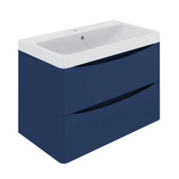 Sundaze 800mm Matt Blue 2 Drawer Wall Hung Vanity Bathroom Cabinet & Basin Set - thumbnail 3