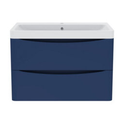 Sundaze 800mm Matt Blue 2 Drawer Wall Hung Vanity Bathroom Cabinet & Basin Set - thumbnail 2