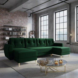 Palermo U Corner Sofa Bed With Storage Green Upholstery Spacious Design Sprung Cushioning