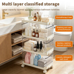 4 Tier Rolling Storage Trolley Cart Kitchen Bathroom Laundry - thumbnail 4
