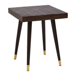Orsina Mango Wood And Gold Tip Legs Side Table, Modern Square Wooden Side Table With Brass Inlay - thumbnail 3