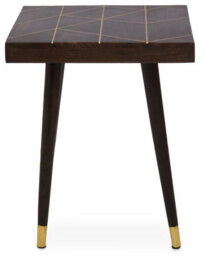 Orsina Mango Wood And Gold Tip Legs Side Table, Modern Square Wooden Side Table With Brass Inlay