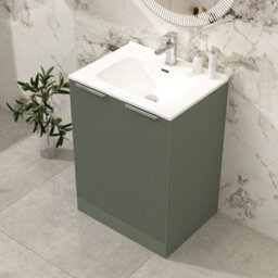 Royal Bathrooms Evora 700mm Sage Green Fluted Floor Standing Bathroom Vanity Unit 2 Door Cabinet With Ceramic Basin - thumbnail 5