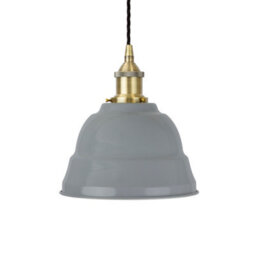 French Grey Lincoln Painted Dome Pendant Light With Antique Brass Lamp Holder And Black Twisted Cable - Se Home - thumbnail 1