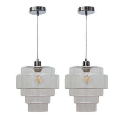 First Choice Lighting Set Of 2 Benson - 5 Tier Clear Glass & Chrome Ceiling Pendant Lights - image 1