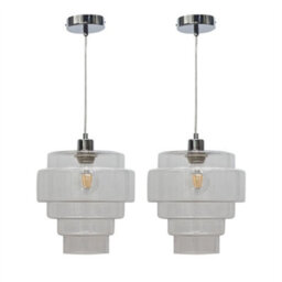First Choice Lighting Set Of 2 Benson - 5 Tier Clear Glass & Chrome Ceiling Pendant Lights - thumbnail 1