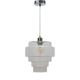 First Choice Lighting Set Of 2 Benson - 5 Tier Clear Glass & Chrome Ceiling Pendant Lights - thumbnail 2