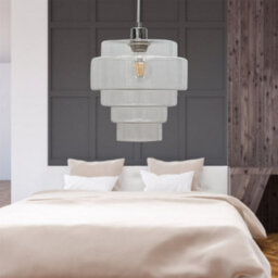 First Choice Lighting Set Of 2 Benson - 5 Tier Clear Glass & Chrome Ceiling Pendant Lights - thumbnail 5