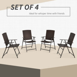 Outsunny 4Pcs Rattan Chair Foldable Garden Furniture W/ Armrest Brown - thumbnail 4