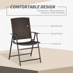 Outsunny 4Pcs Rattan Chair Foldable Garden Furniture W/ Armrest Brown - thumbnail 5