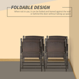 Outsunny 4Pcs Rattan Chair Foldable Garden Furniture W/ Armrest Brown - thumbnail 6