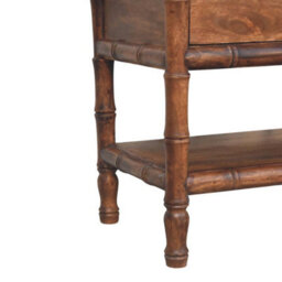 Artisan Furniture Solid Wood Bamboo Carved Storage, 2-Drawers, 1 Open-Shelf, Upholstered Tan And Brown - thumbnail 8