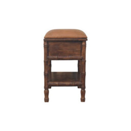 Artisan Furniture Solid Wood Bamboo Carved Storage, 2-Drawers, 1 Open-Shelf, Upholstered Tan And Brown - thumbnail 9