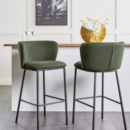 Wyld And Coco Primehome Set Of 2 Modern Dark Green Bar Chairs With Curved Back And Footrest - thumbnail 2