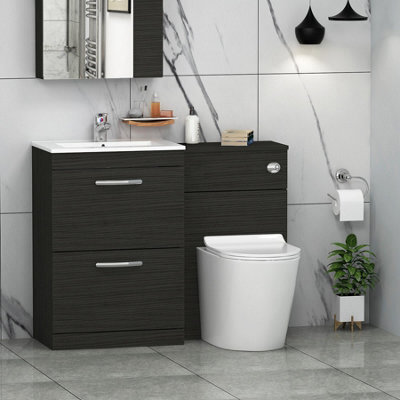 Royal Bathrooms Turin 1100mm Hale Black 2-Drawers Minimalist Basin With Cesar Back To Wall Toilet Pack - image 1