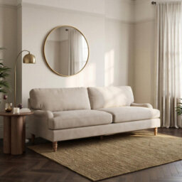 Furniturebox Uk Bernie Beige Chenille Fabric 3 Seater Sofa - thumbnail 1