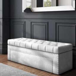 90Cm Duke Ottoman Storage Box -Upholstered Blanket Box - Silver Plush Velvet Multifunctional Storage Box - thumbnail 1