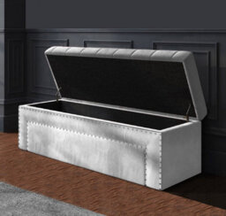 90Cm Duke Ottoman Storage Box -Upholstered Blanket Box - Silver Plush Velvet Multifunctional Storage Box - thumbnail 2