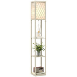 Homcom Modern Floor Lamp Light With 3 Shelves Fabric Lampshade Oak - thumbnail 2