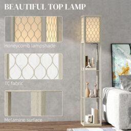 Homcom Modern Floor Lamp Light With 3 Shelves Fabric Lampshade Oak - thumbnail 4