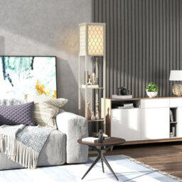 Homcom Modern Floor Lamp Light With 3 Shelves Fabric Lampshade Oak - thumbnail 9
