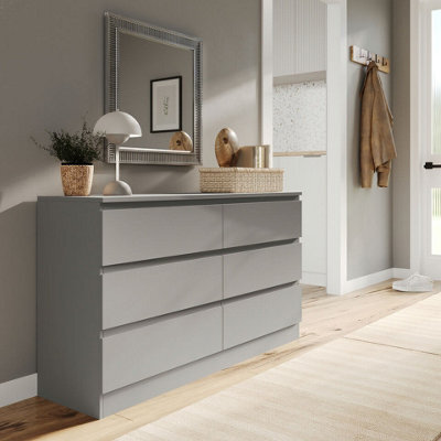 Urbn-Living Urbnliving 120Cm Width Grey Wooden Chest Of 6 Drawers Bedroom Furniture Storage Bedside Table Modern Cabinet - image 1