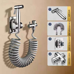 Toilet Sprayer Gun, Handheld Bidet Sprayer, Bathroom Connector Set With Water Separator, Silver - thumbnail 3