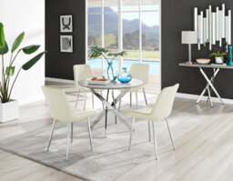 Furniturebox Uk Novara Grey Concrete Effect Round Dining Table & 4 Cream Pesaro Silver Chairs - thumbnail 1