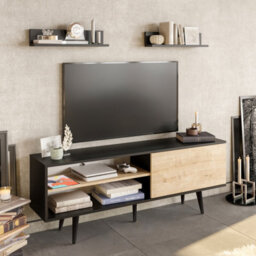 Decorotika Pi Tv Stand Tv Unit For Tvs Up To 63 Inch Sapphire Oak And Black - thumbnail 1