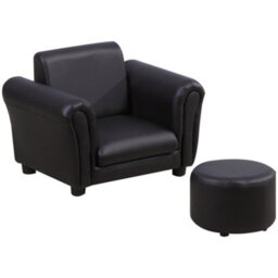 Homcom Kids Sofa Set, 2 Piece Children Armchair With Stool Nursery Black - thumbnail 2