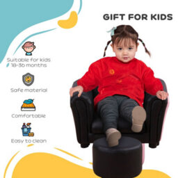 Homcom Kids Sofa Set, 2 Piece Children Armchair With Stool Nursery Black - thumbnail 6